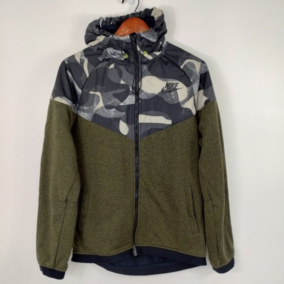 NIKE Camo Hoodie XL Green Full Zip Logo Hooded Pockets - Picture 1 of 11